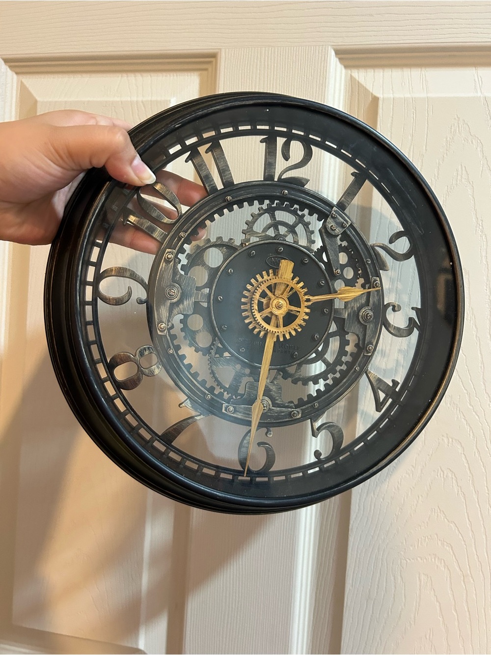 Black and Gold Gear-Style Wall Clock by